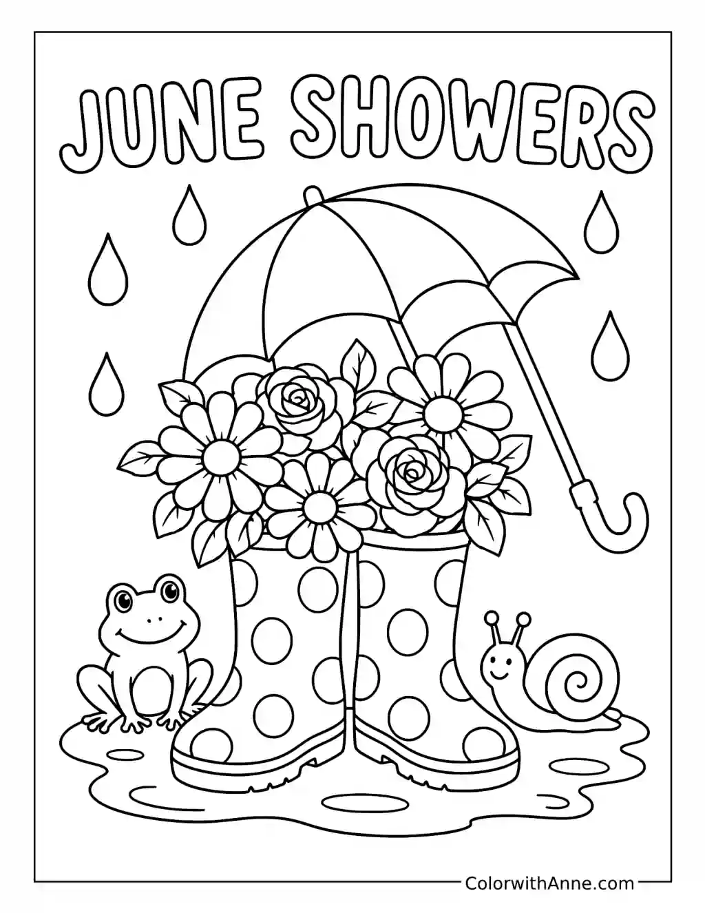 June Rain Boots and Flowers coloring page