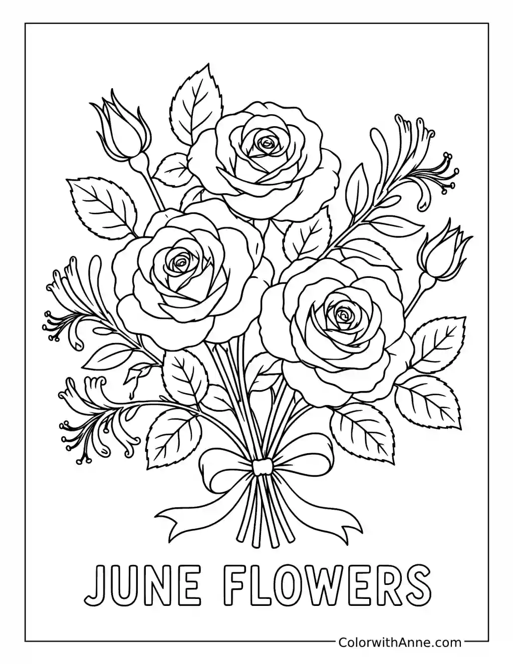 June Roses and Honeysuckle coloring page