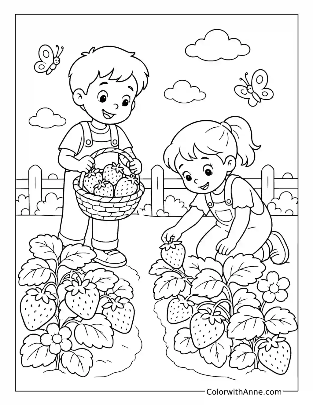 June Strawberry Picking Day coloring page