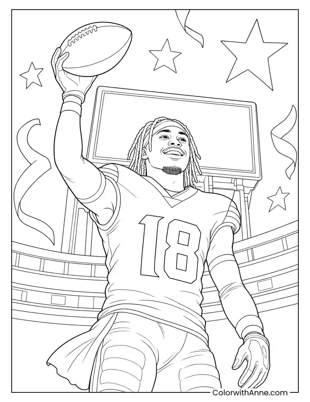 Justin Jefferson Raising a Football in Celebration coloring page