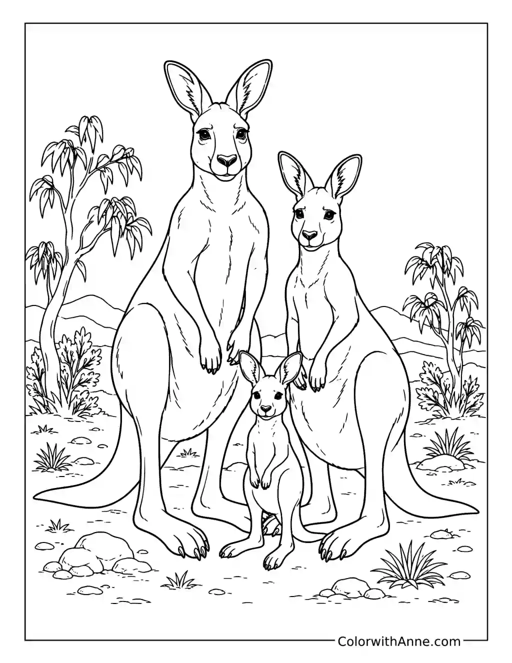 Kangaroo Family in the Outback coloring page
