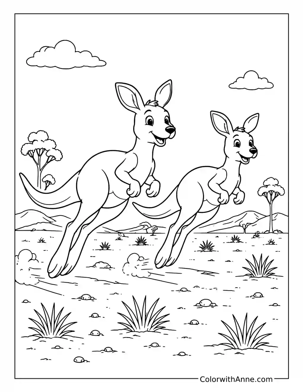 Kangaroo Race Across the Outback coloring page