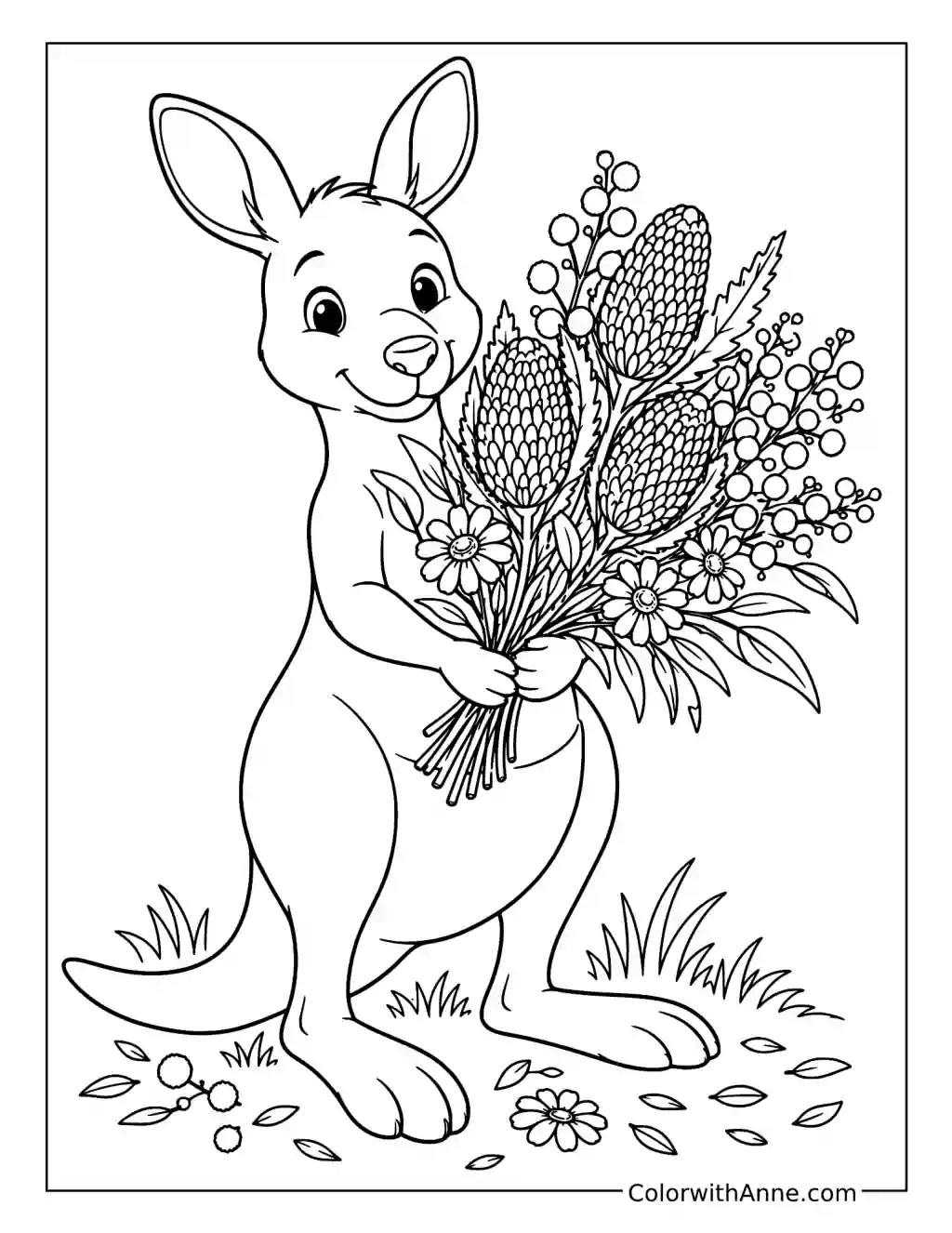 Kangaroo with a Wildflower Bouquet coloring page