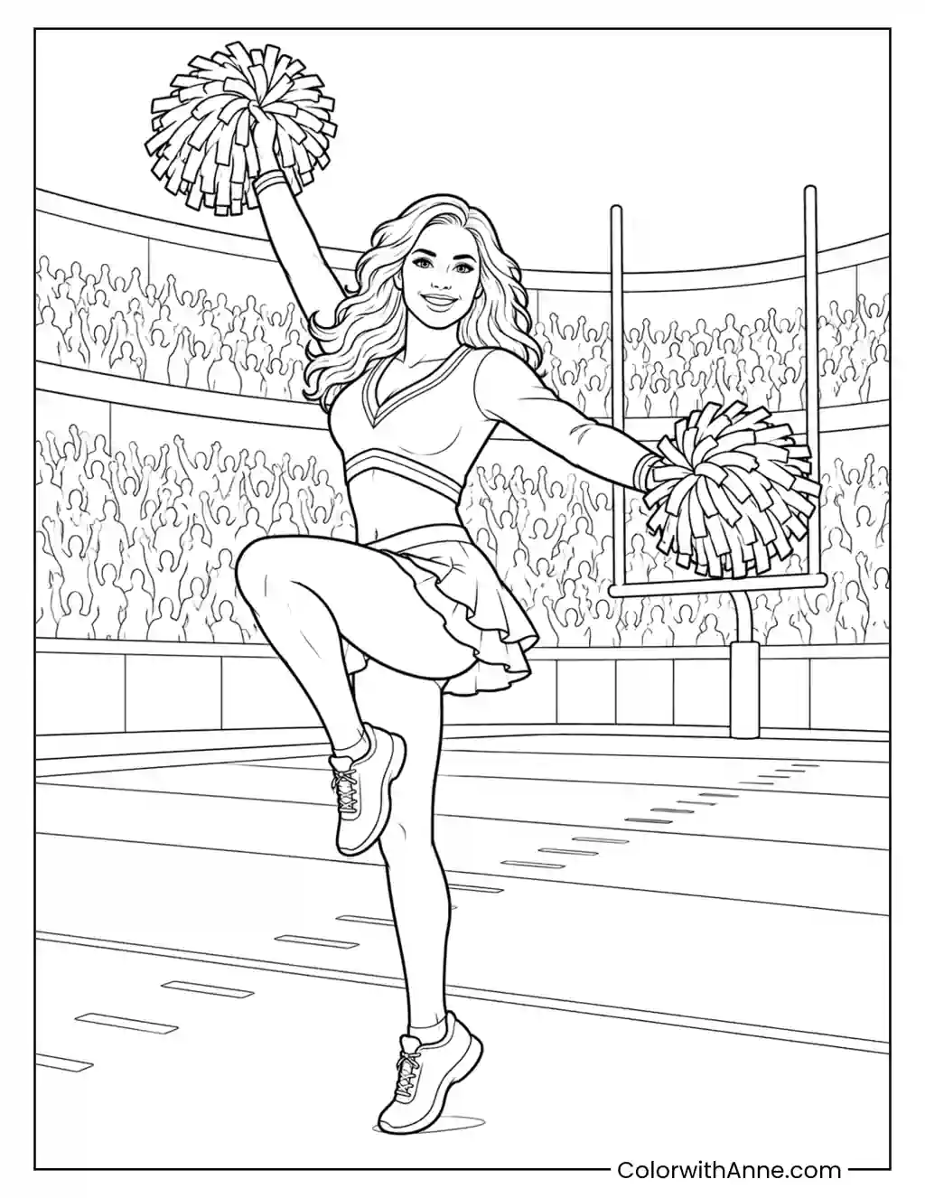 Kansas City Cheerleader with Pom-Poms coloring page