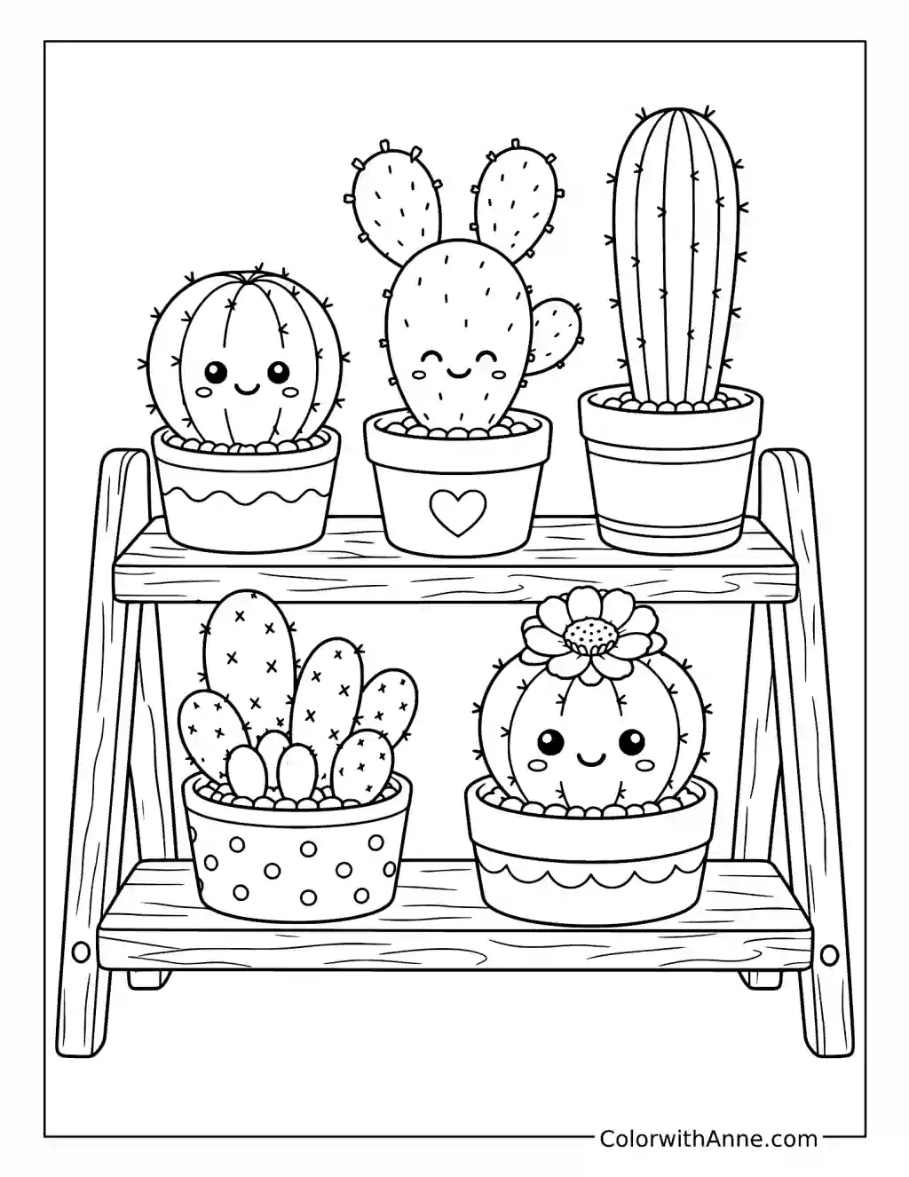 Kawaii Cactus Garden coloring page
