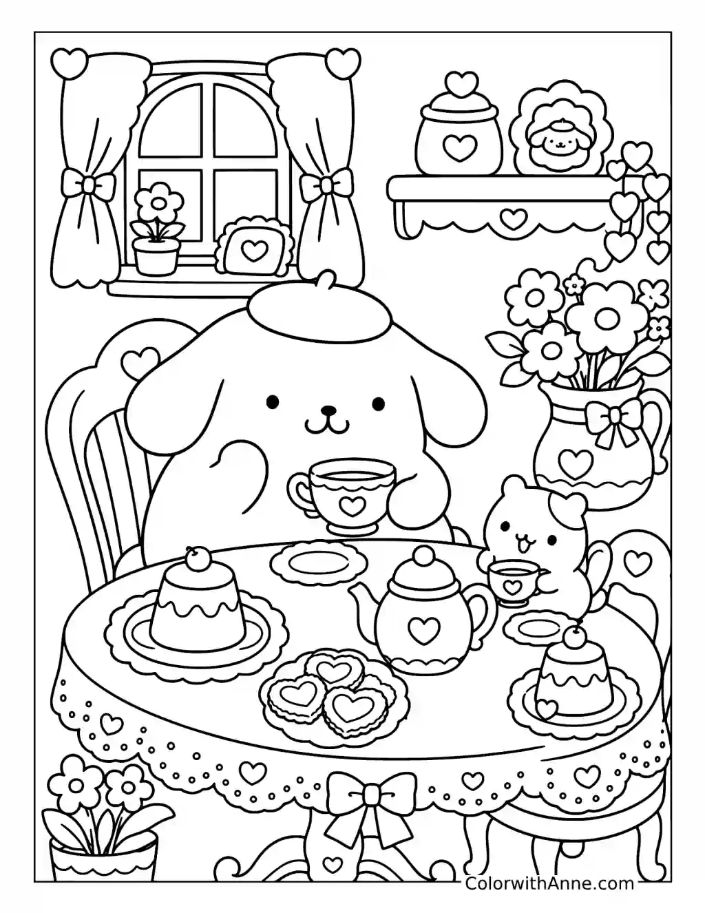 Kawaii Cozy Tea Party coloring page