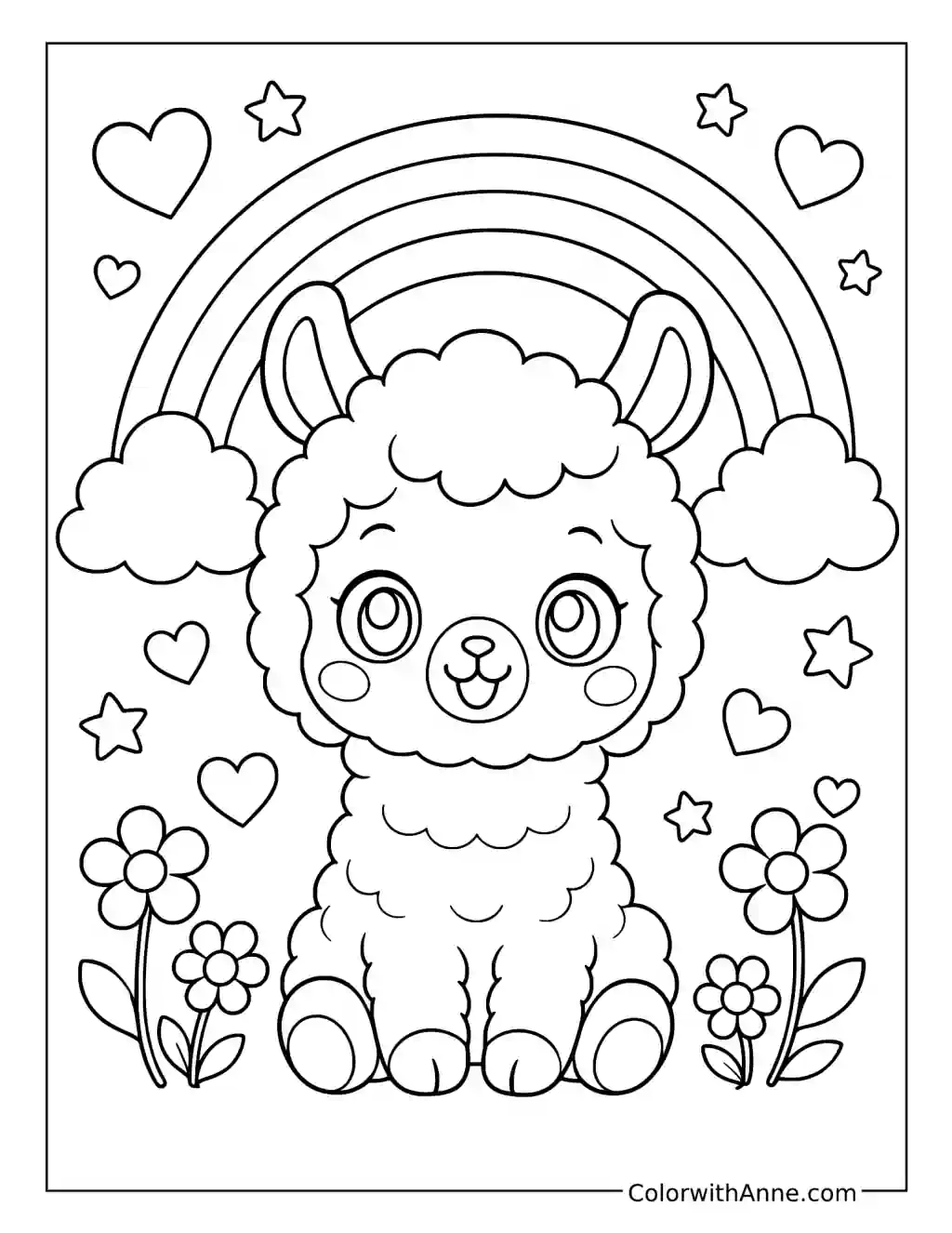 Kawaii Llama coloring page