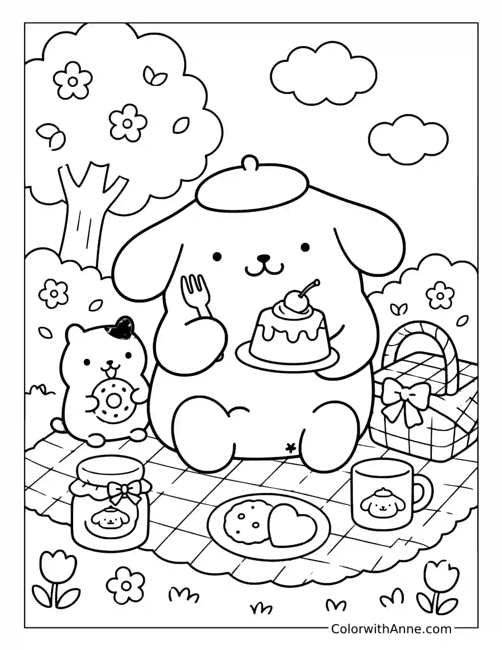 Kawaii Picnic Tea Time coloring page