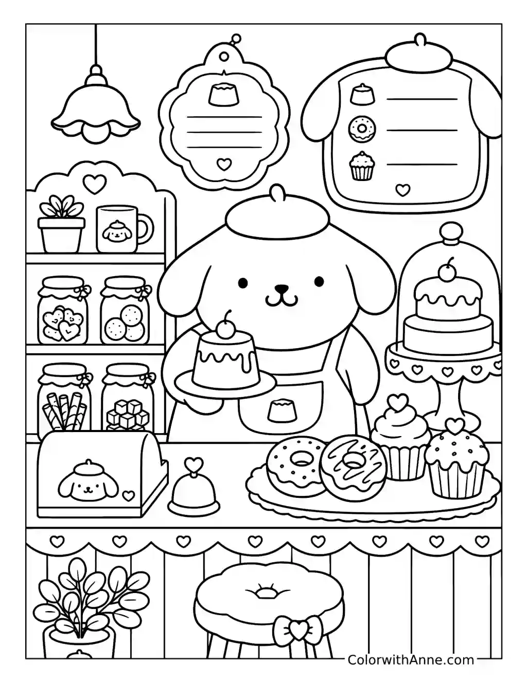 Kawaii Puppy Bakery coloring page
