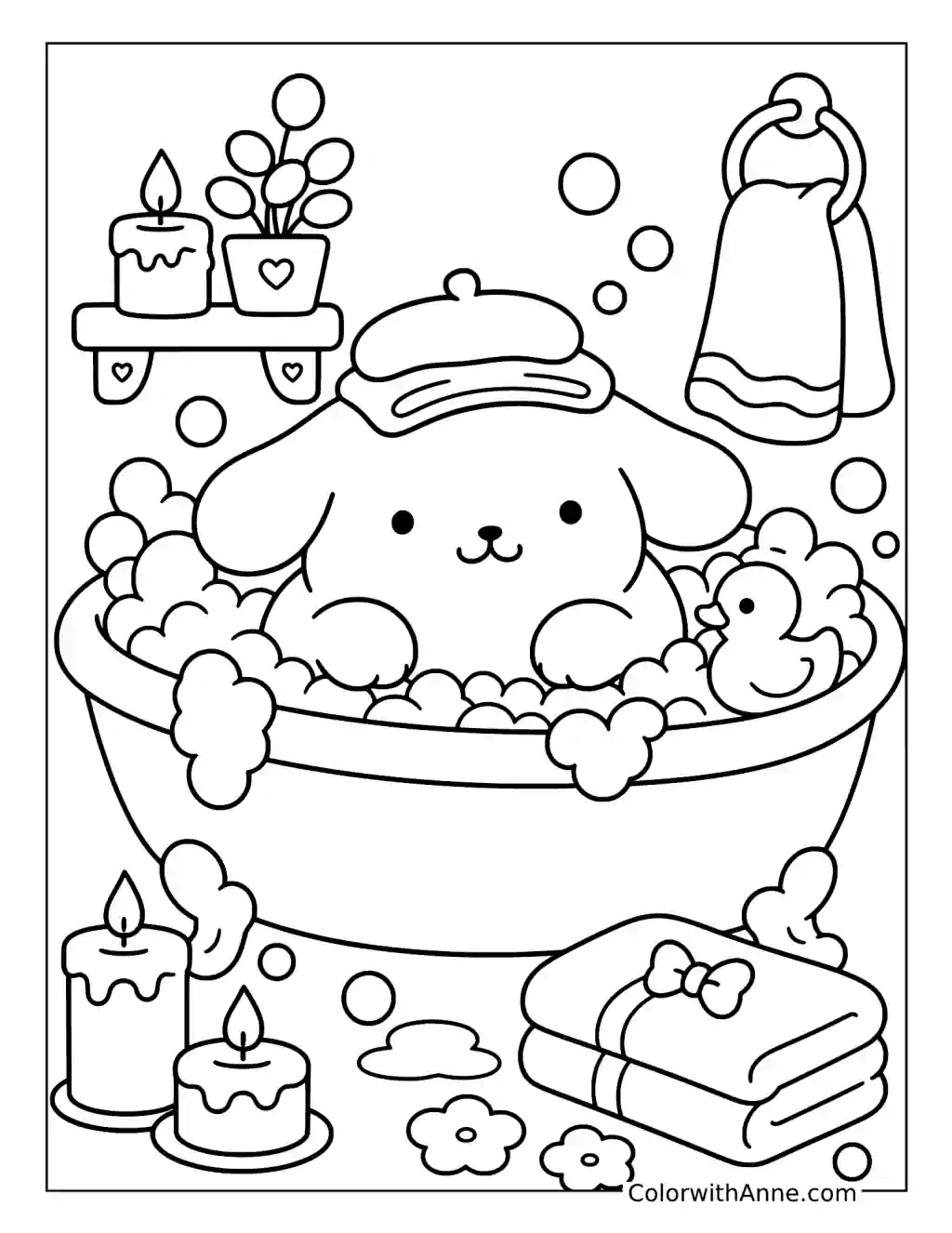 Kawaii Puppy Bubble Bath Spa coloring page