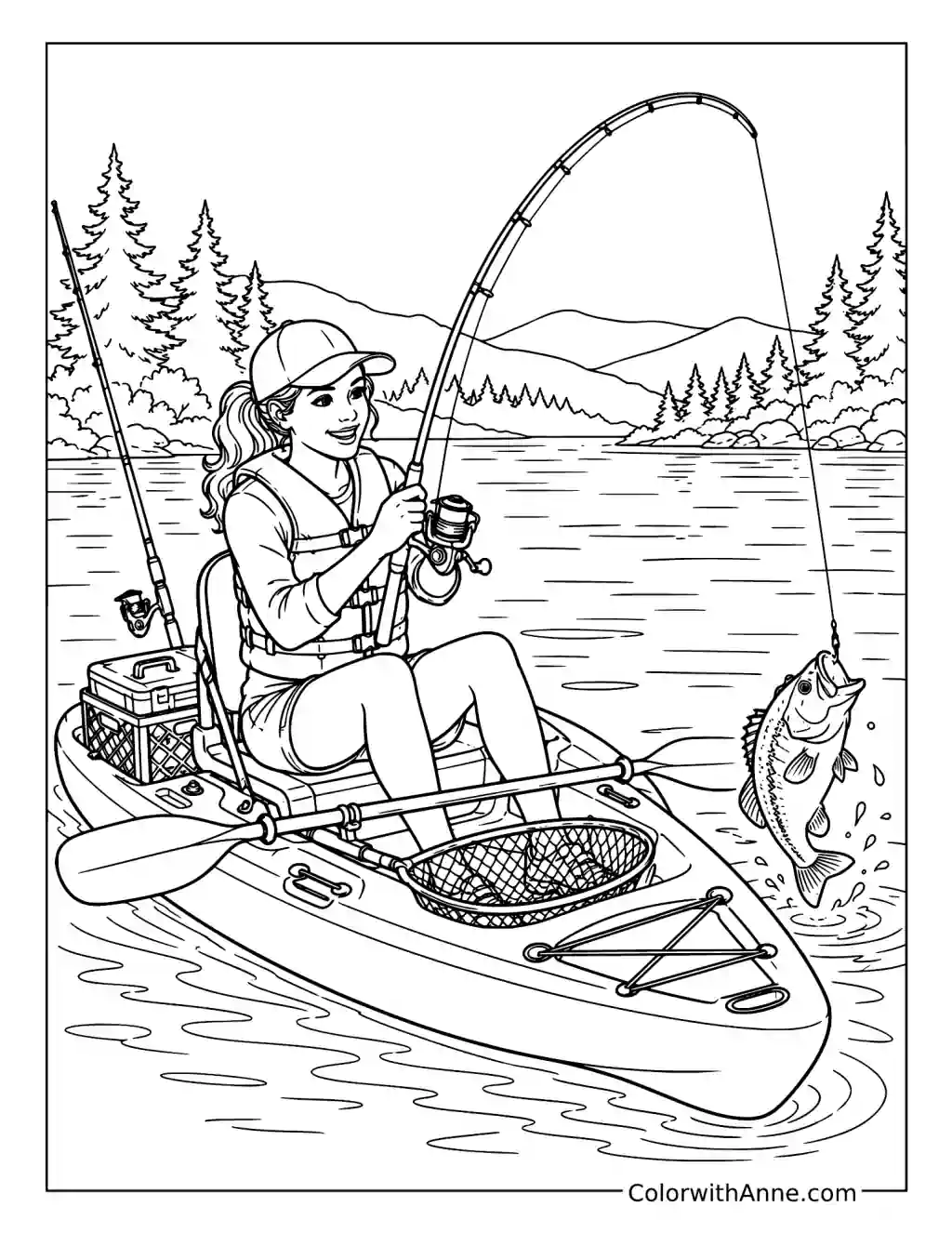 Kayak Fishing Adventure coloring page