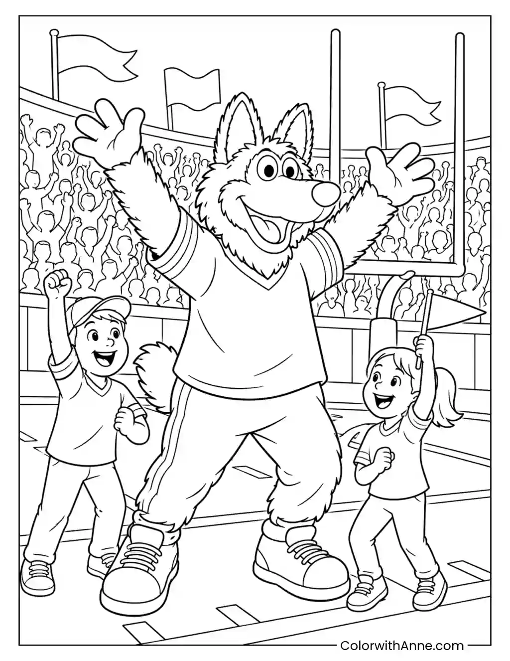 KC Wolf Leads a Stadium Cheer coloring page