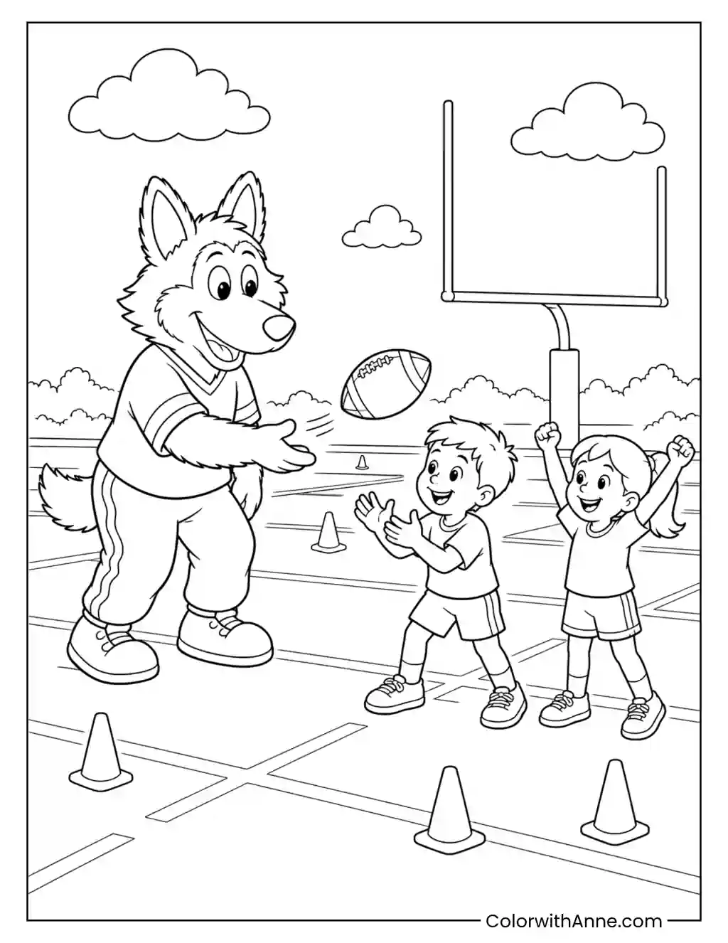 KC Wolf’s Friendly Football Toss coloring page