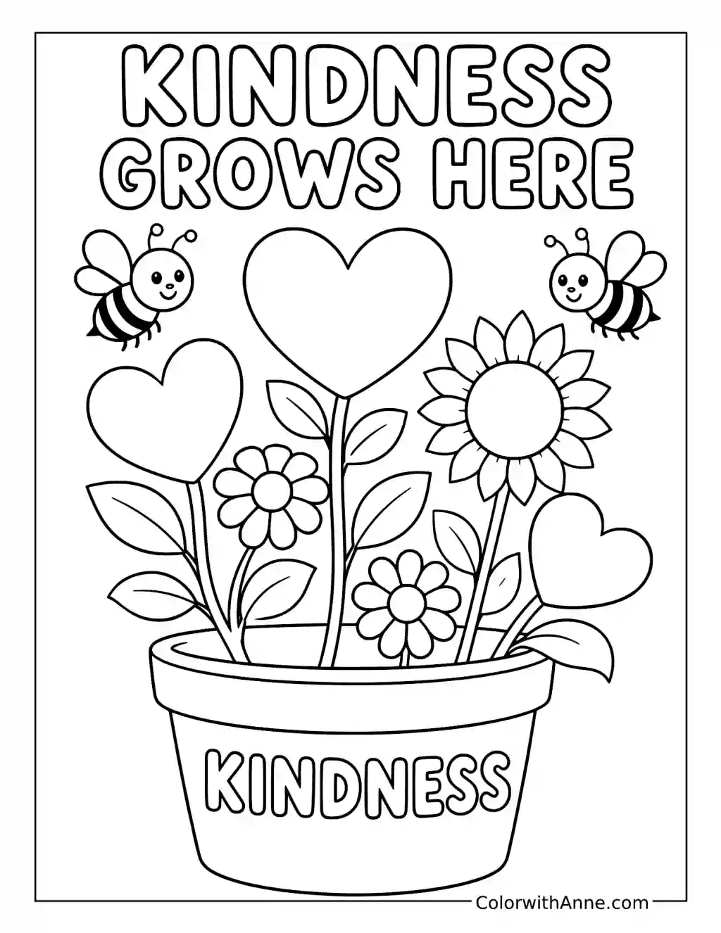 Kindness Grows Here Flowerpot coloring page