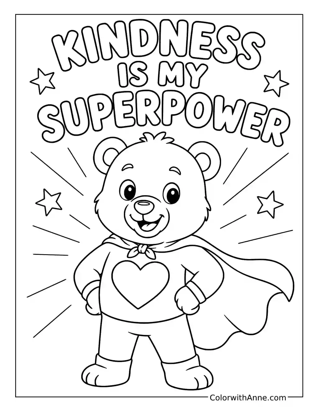 Kindness Superhero Bear coloring page