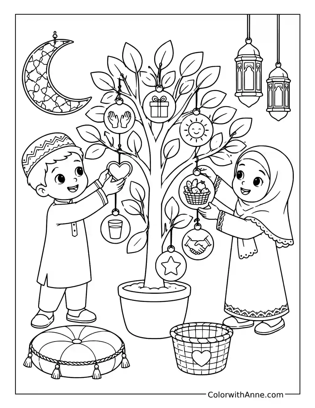 Kindness Tree for Ramadan coloring page