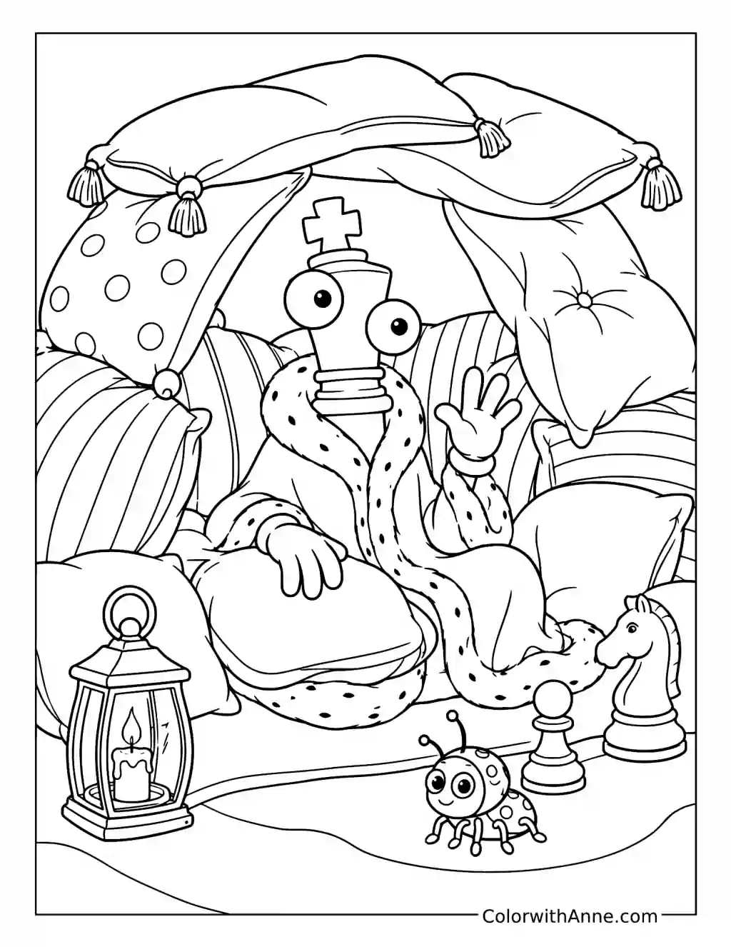 Kinger's Cozy Pillow Fort coloring page