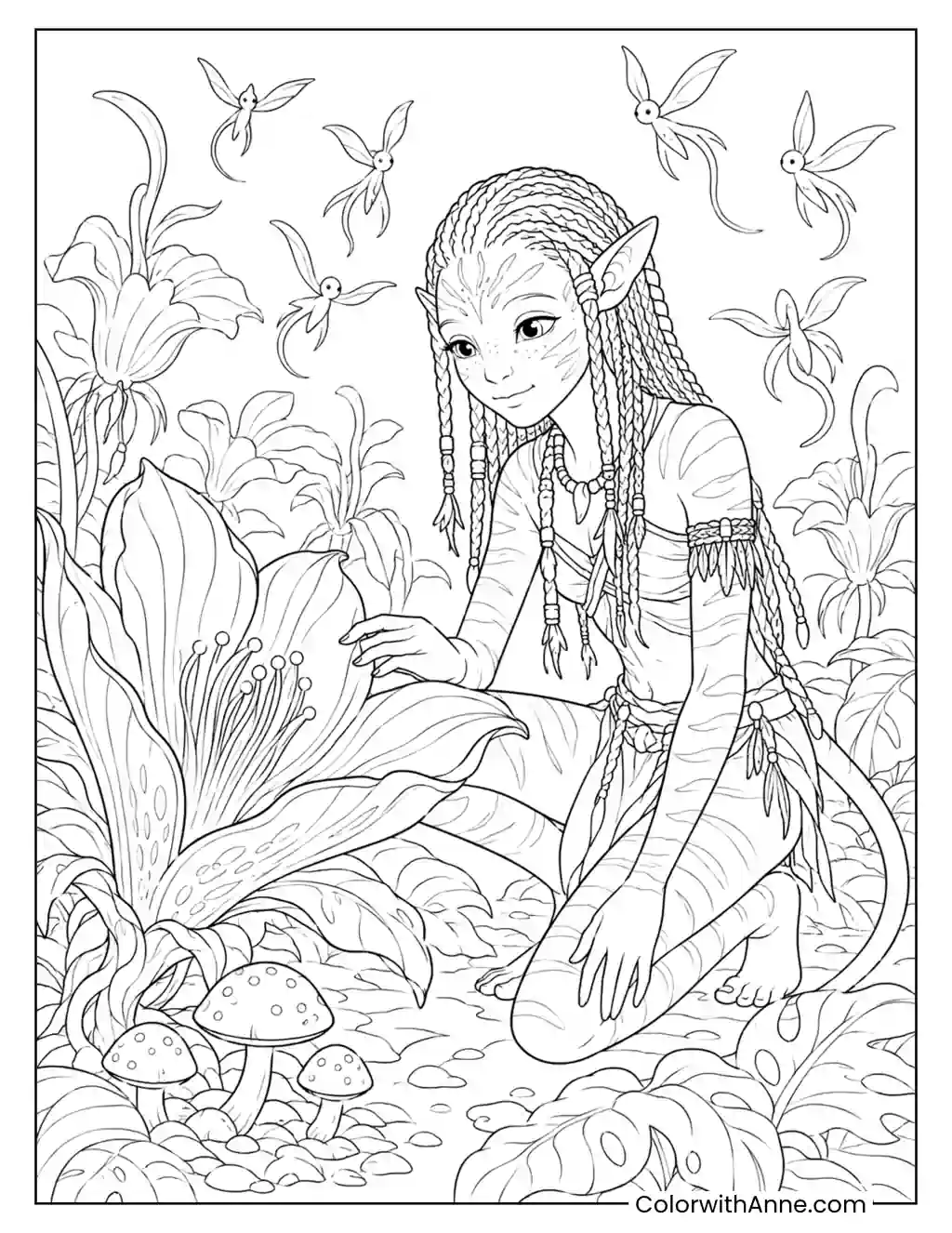 Kiri and the Glowing Pandora Flower coloring page