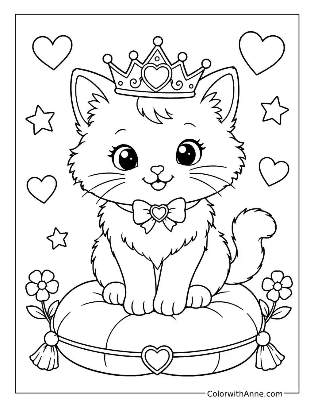 Kitten Princess Crown coloring page