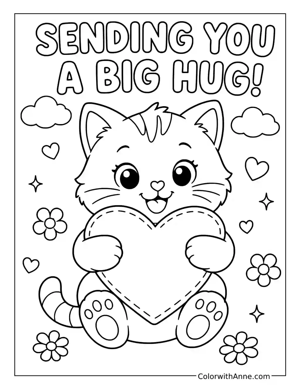 Kitten's Big Healing Hug coloring page