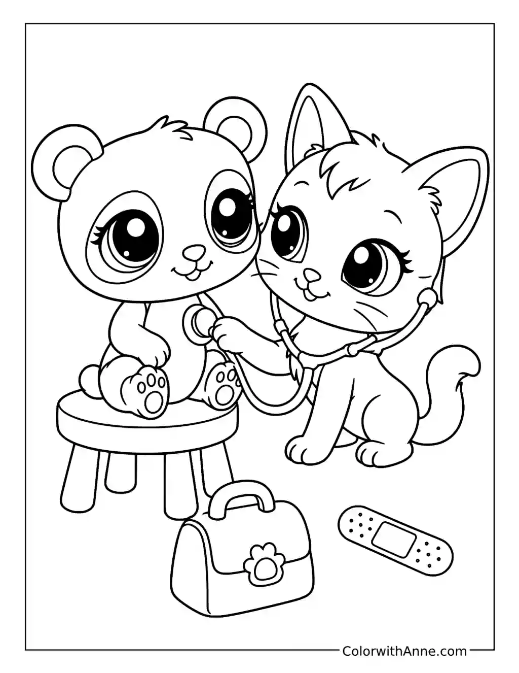 Kitten Veterinarian Checking a Panda coloring page