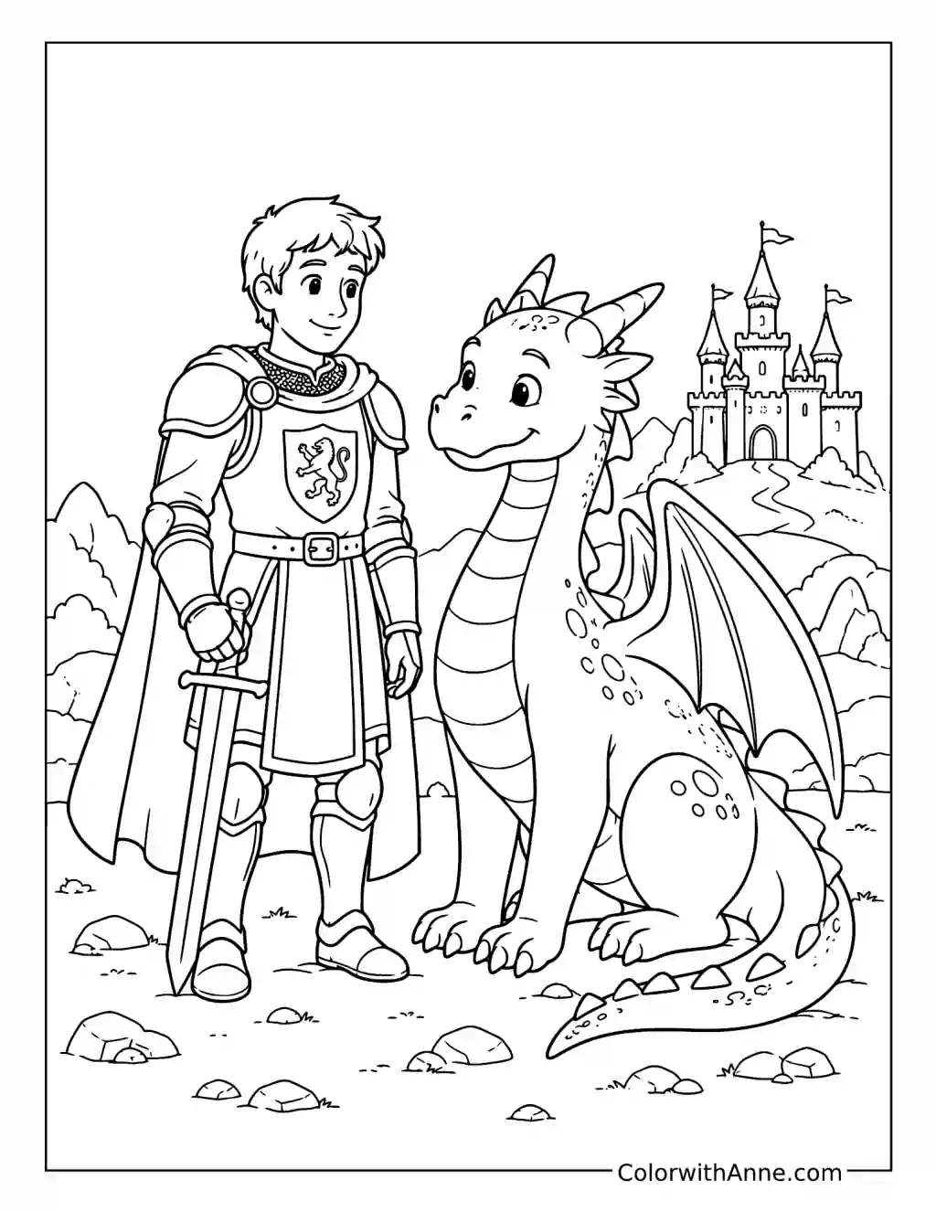 Knight and a Friendly Dragon coloring page