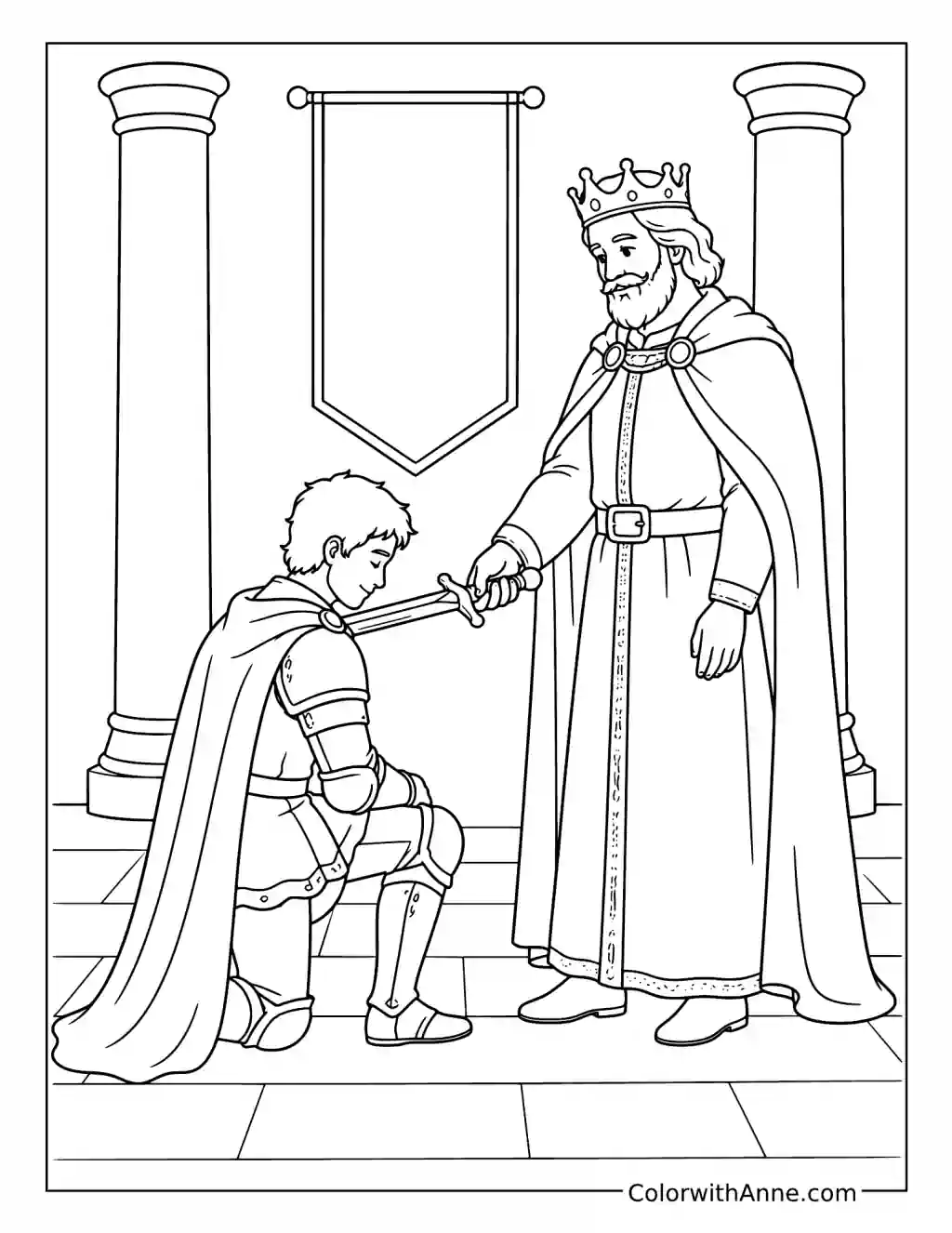 Knight Receiving a Royal Honor coloring page