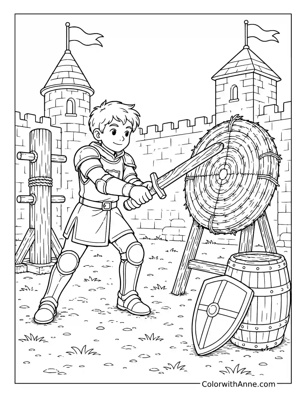 Knight Training with a Wooden Sword coloring page