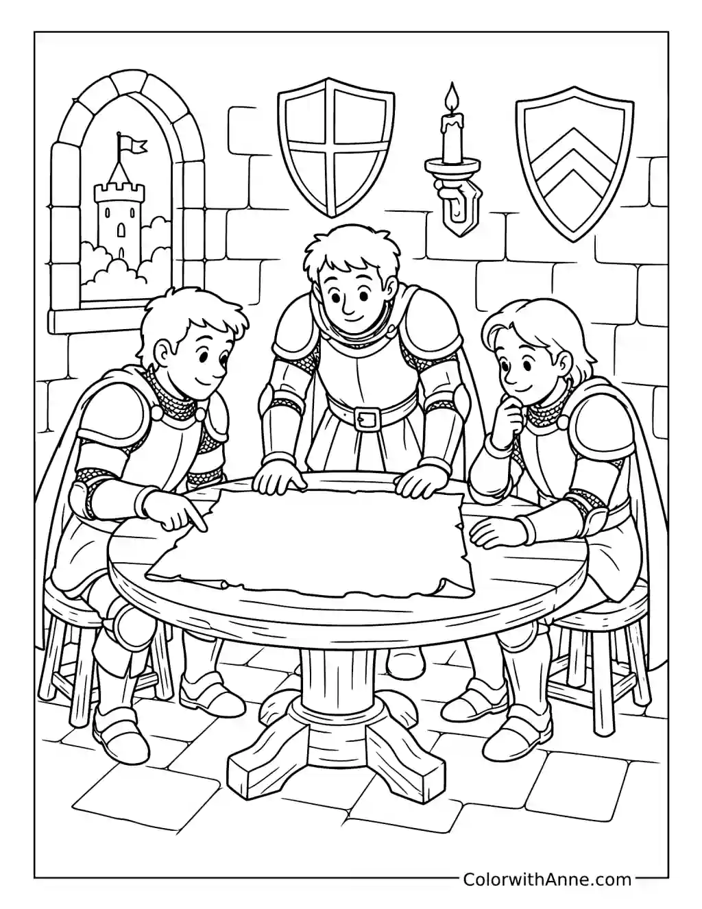 Knights Studying a Treasure Map coloring page