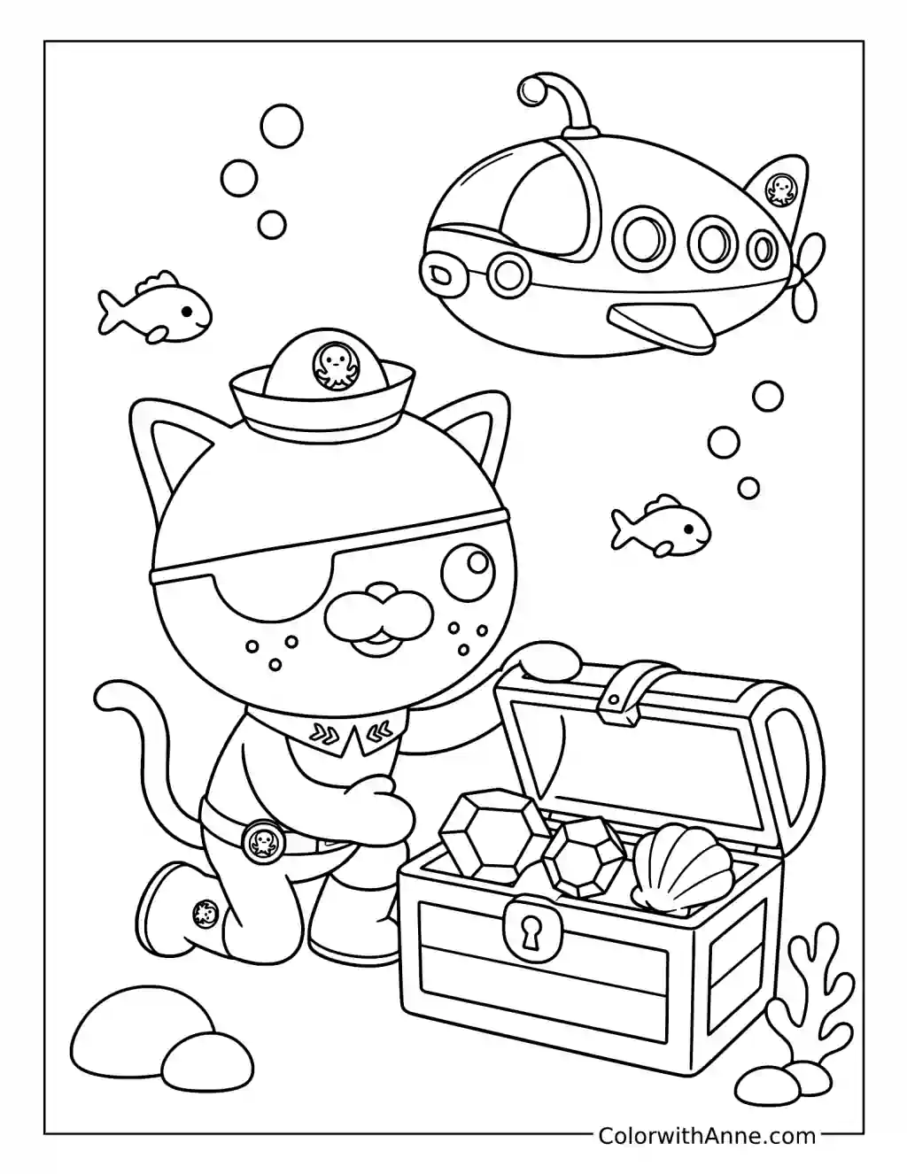 Kwazii Opening an Underwater Treasure Chest coloring page