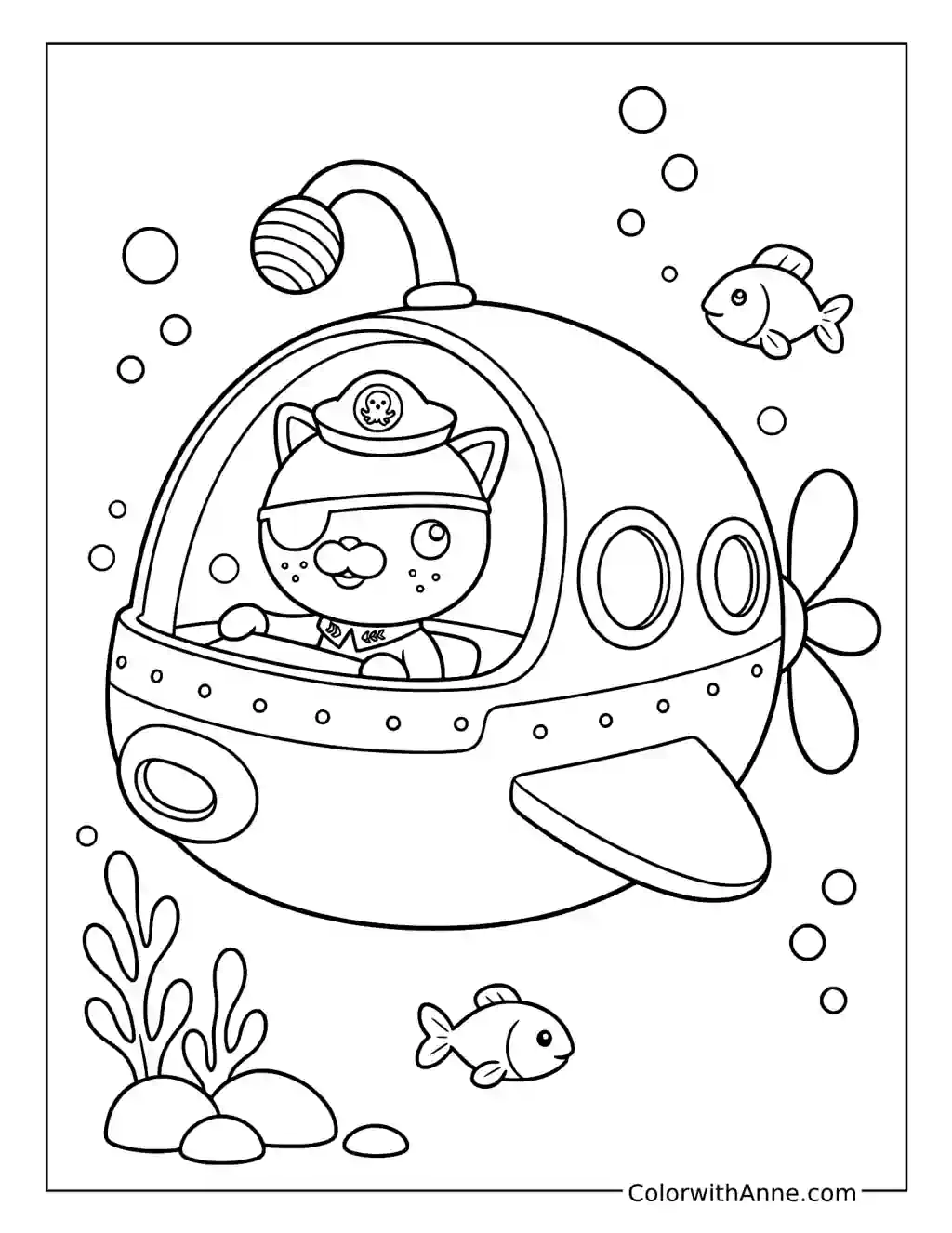 Kwazii Piloting a Submarine coloring page