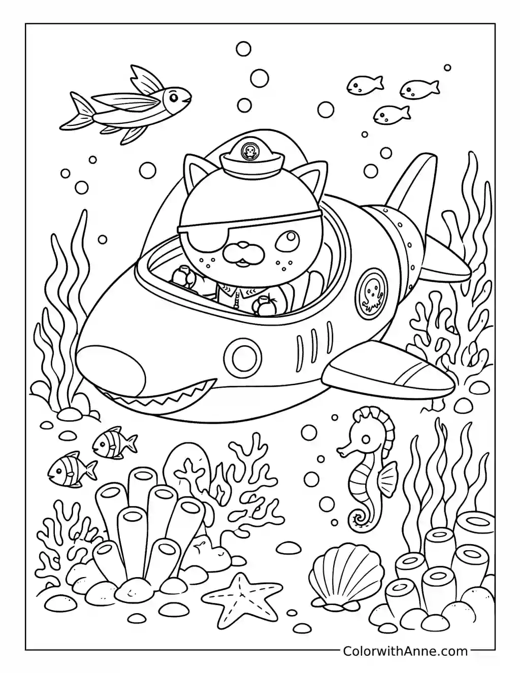 Kwazii Piloting the Gup-B through a Coral Reef coloring page