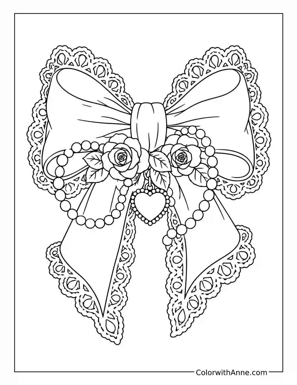 Lace Bow with Pearls coloring page