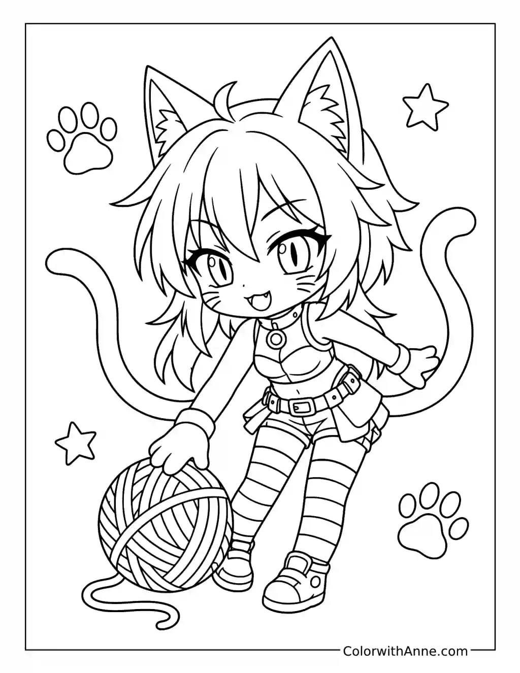 Lado’s Playful Two-Tailed Yarn Ball Pounce coloring page