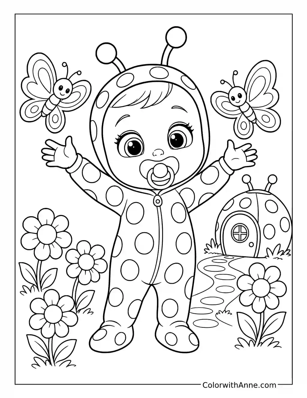 Lady Playing with Butterflies coloring page