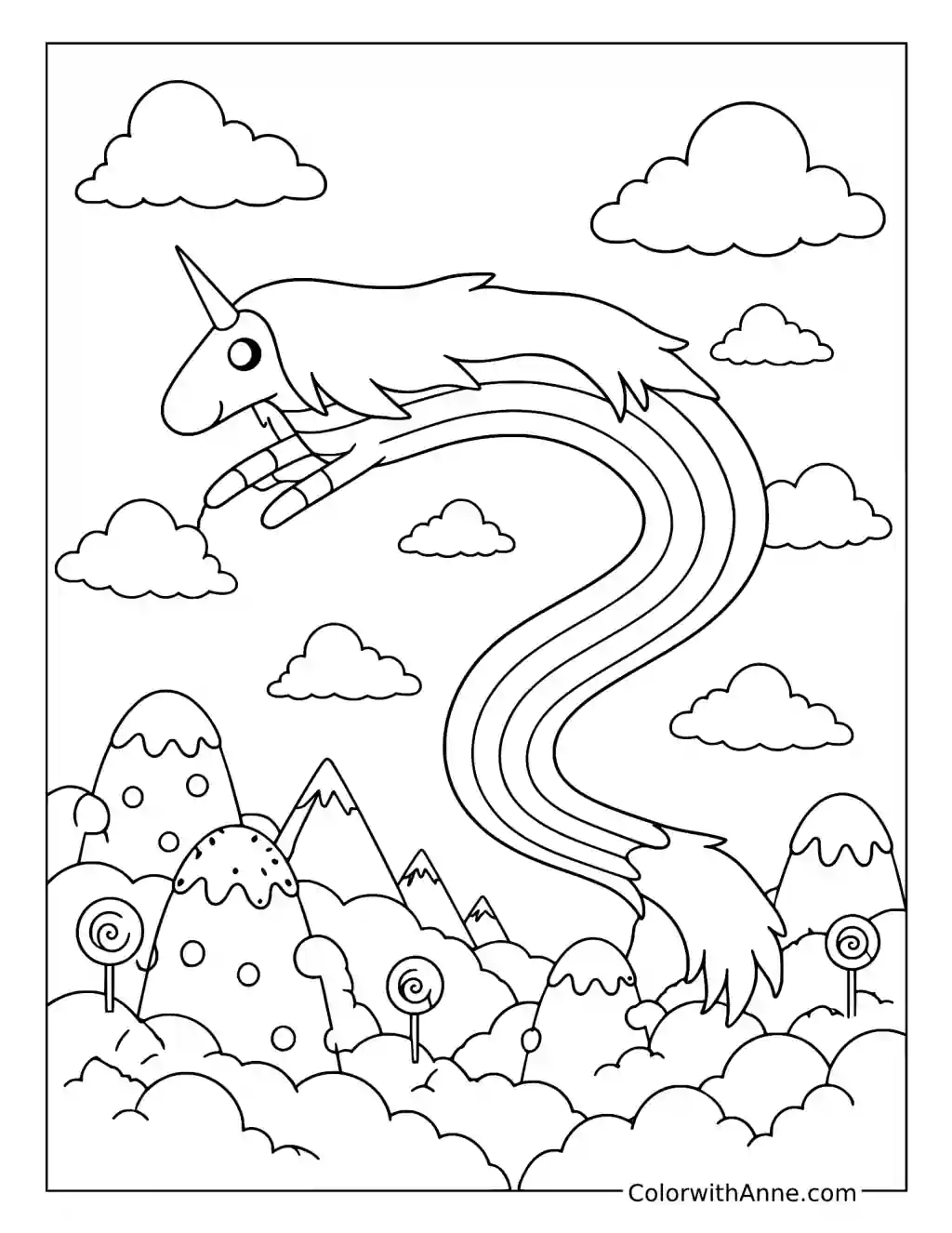Lady Rainicorn Flying over Ooo coloring page