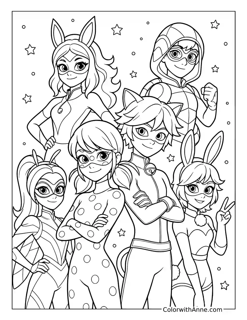 Ladybug and the Miraculous Superhero Team coloring page
