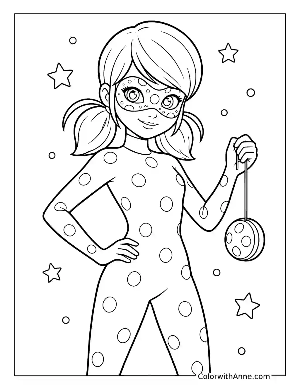 Ladybug Holding Her Yo-Yo at Her Side coloring page