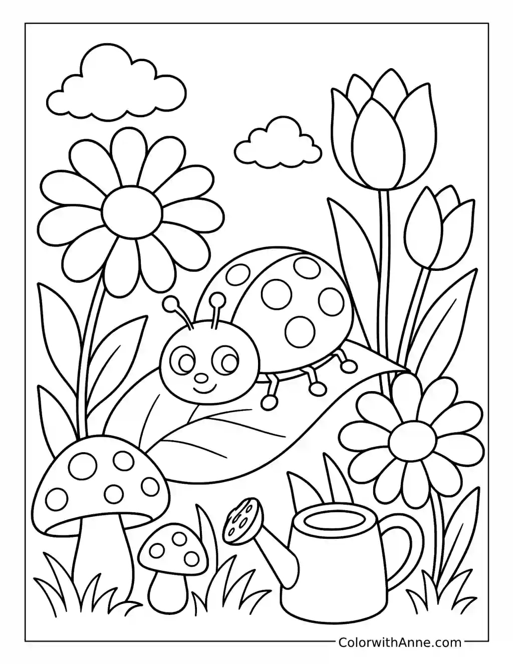 Ladybug in a May Garden coloring page