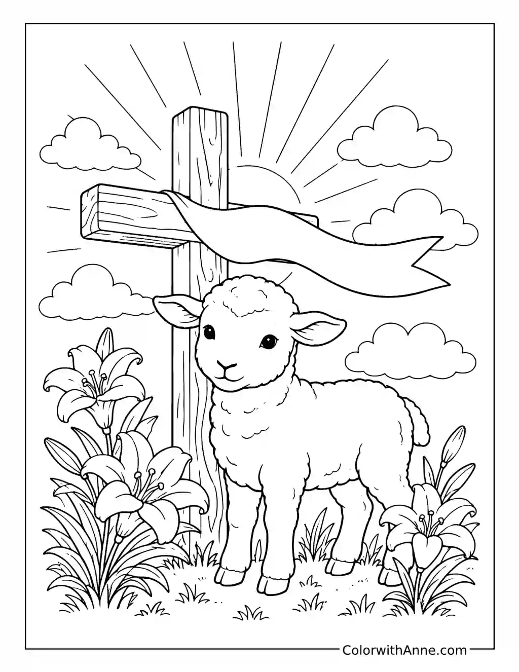 Lamb of God with a Cross coloring page