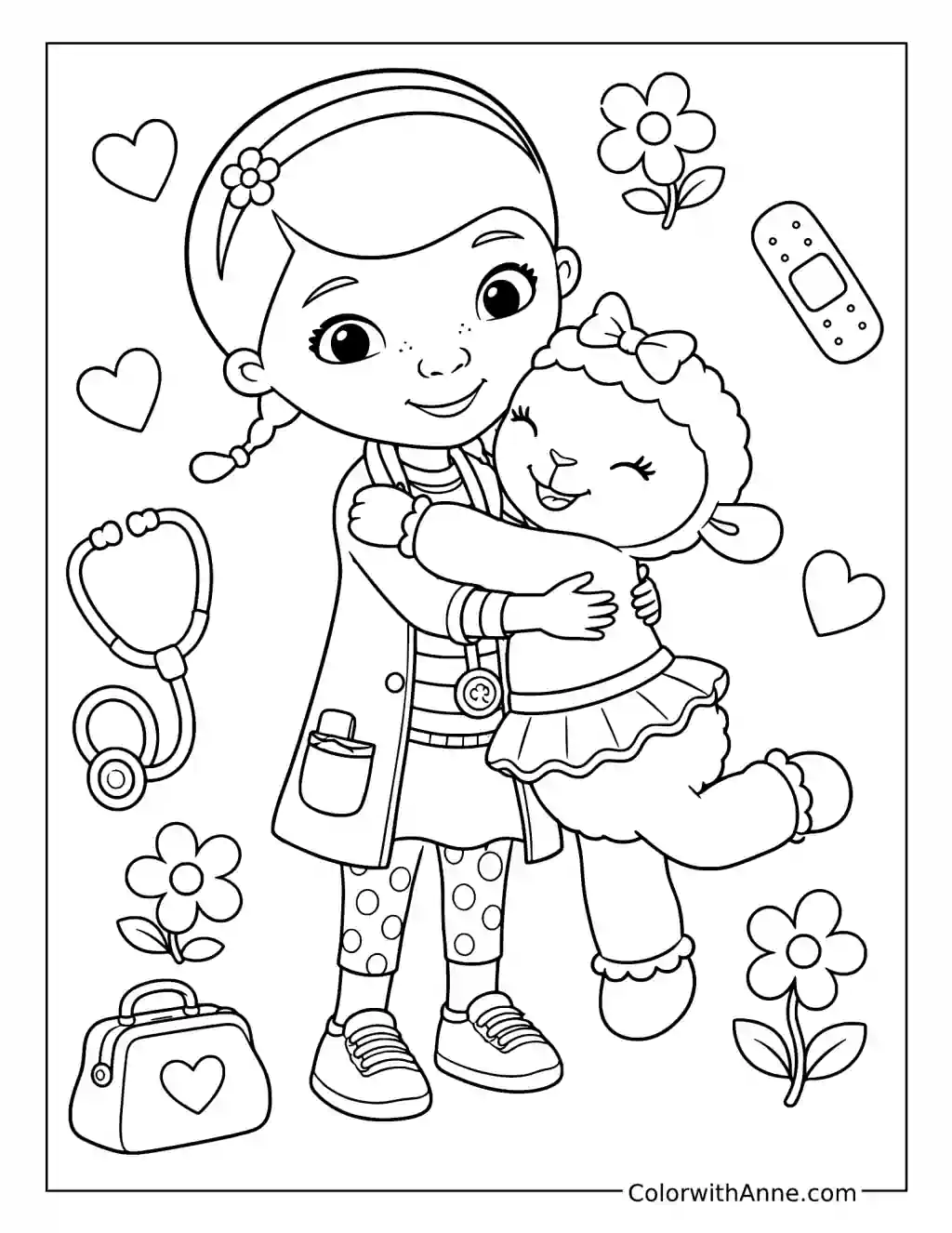 Lambie Hugs Doc McStuffins coloring page