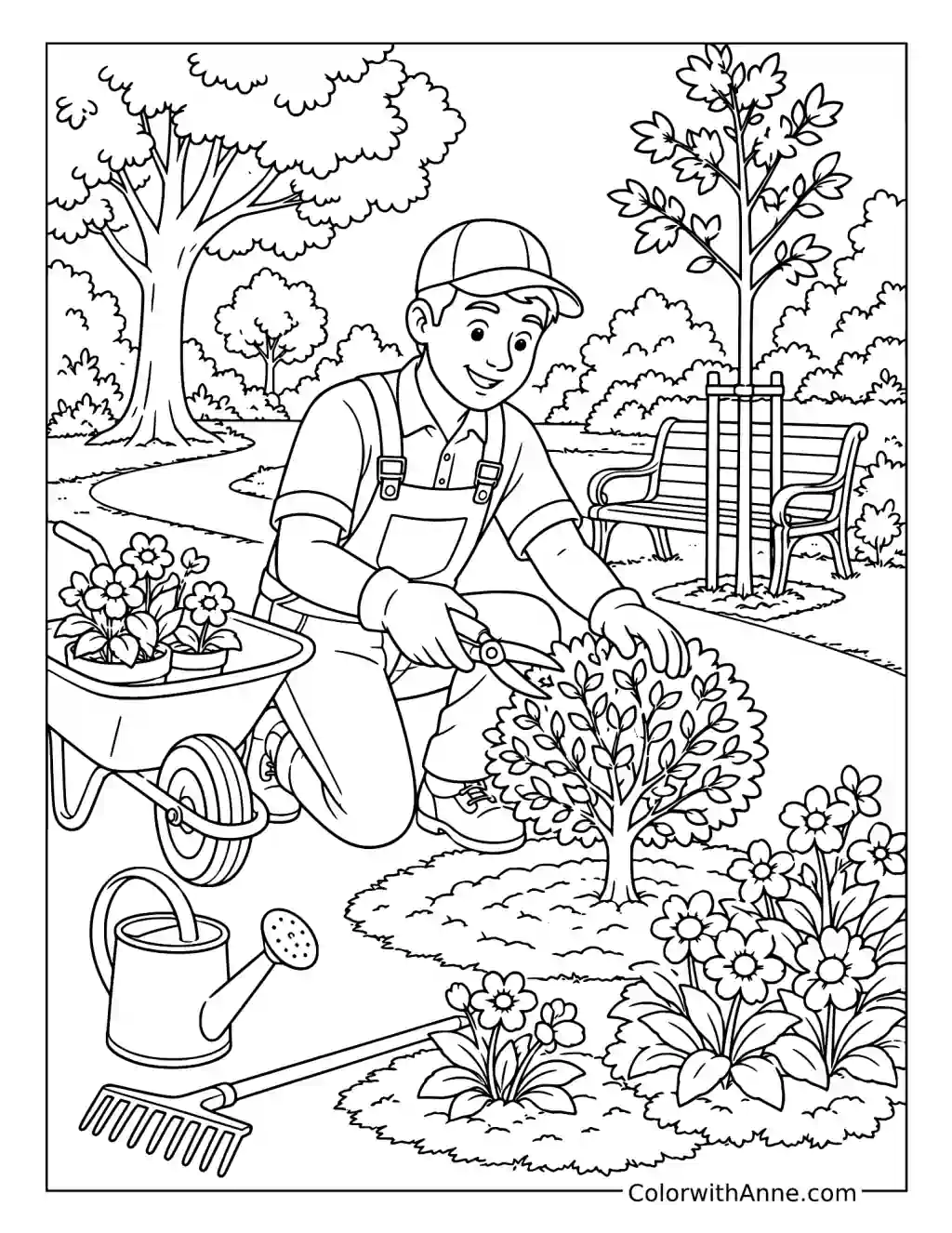 Landscaper Caring for a Community Park coloring page
