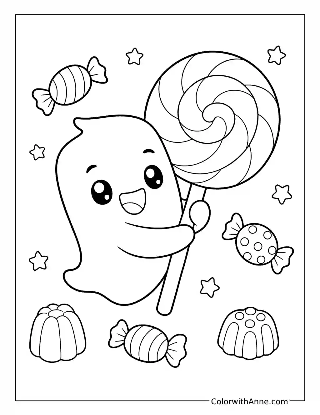 LankyBox Ghosty Holding a Giant Lollipop coloring page