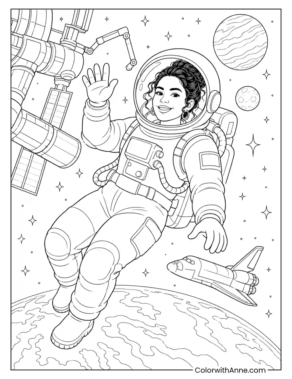 Latina Astronaut in Space coloring page