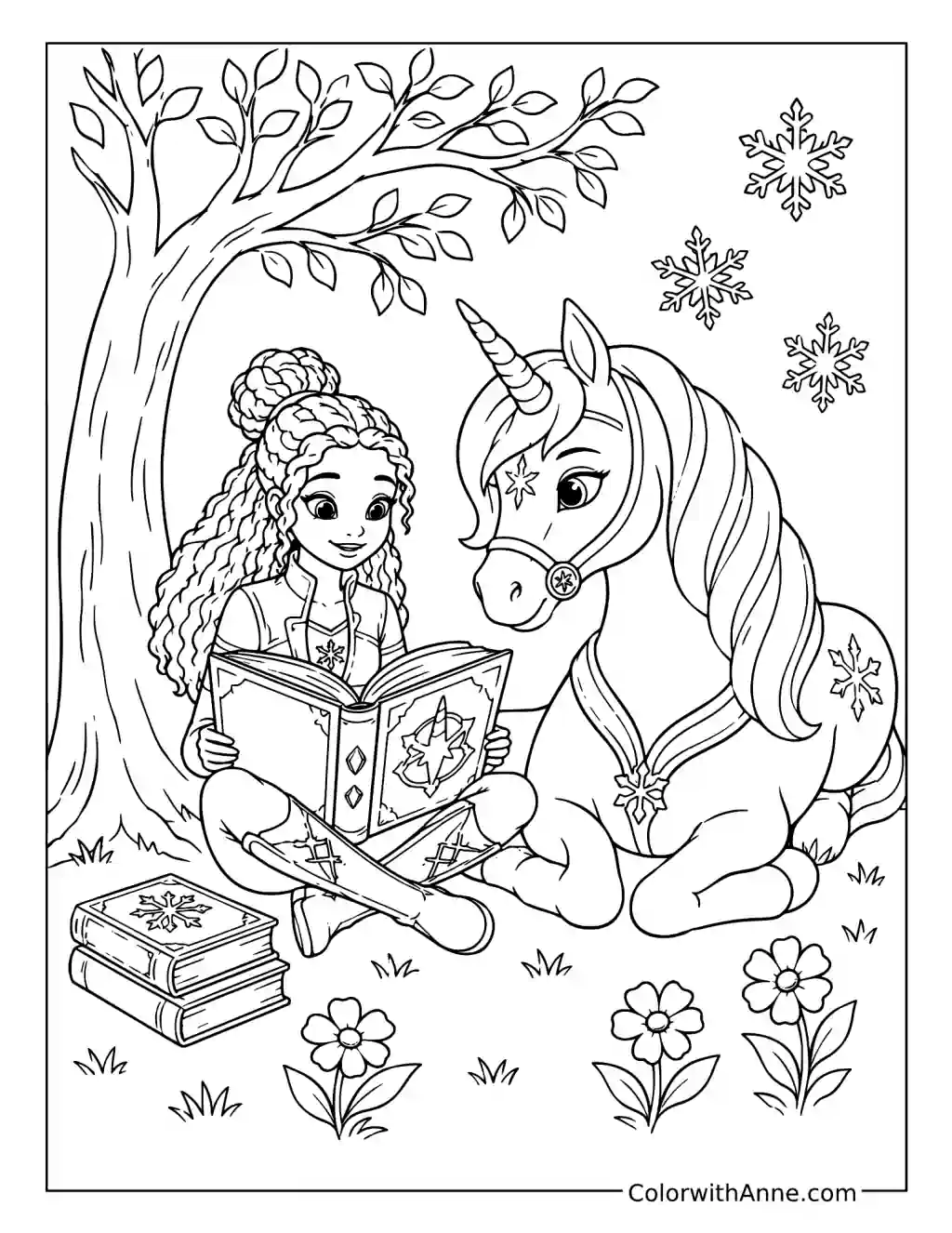 Layla Reading with Glacier coloring page