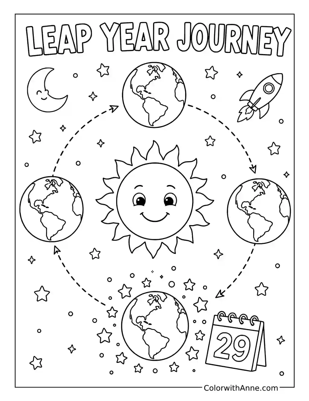 Leap Year Journey around the Sun coloring page