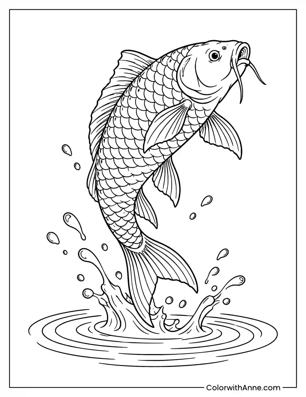Leaping Carp over Water Ripples Coloring Page