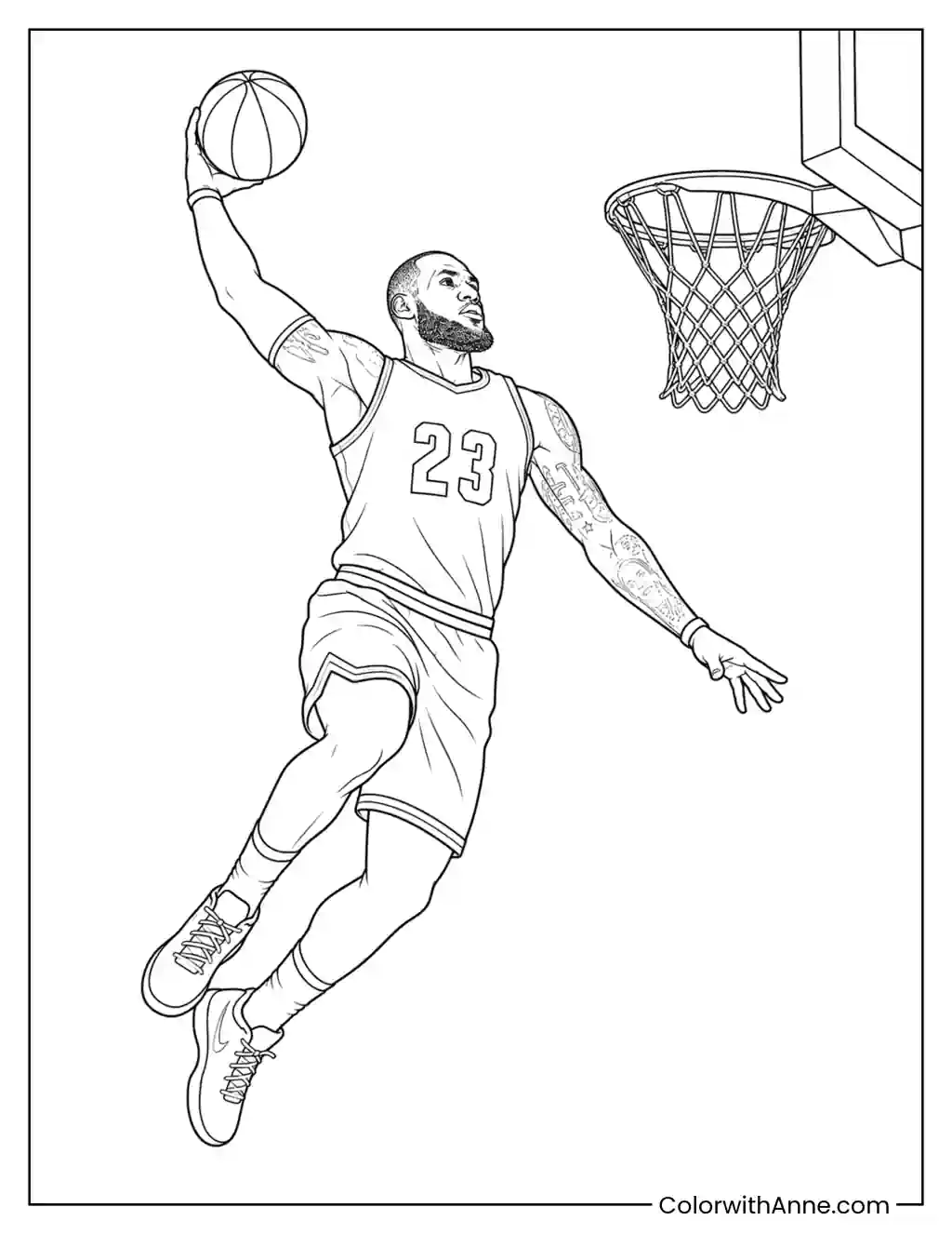 LeBron James Powerful Tomahawk Dunk coloring page
