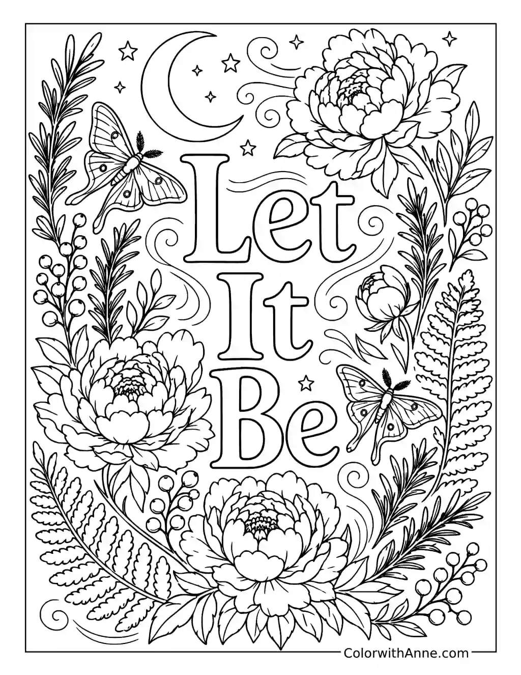 Let It Be Peony Affirmation coloring page