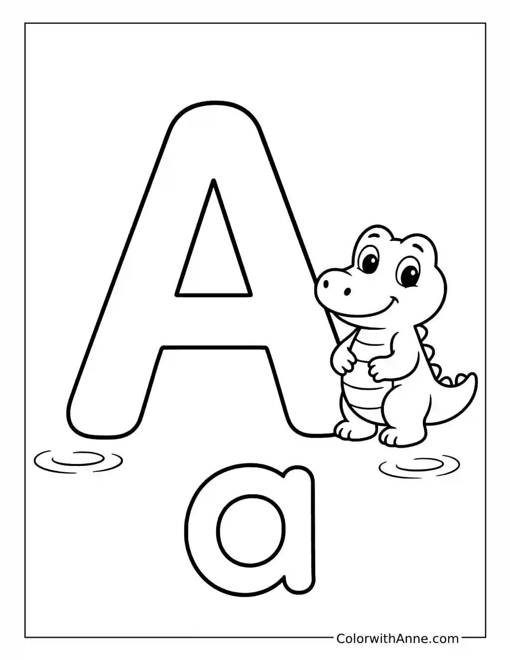 Letter A with a Cute Alligator coloring page
